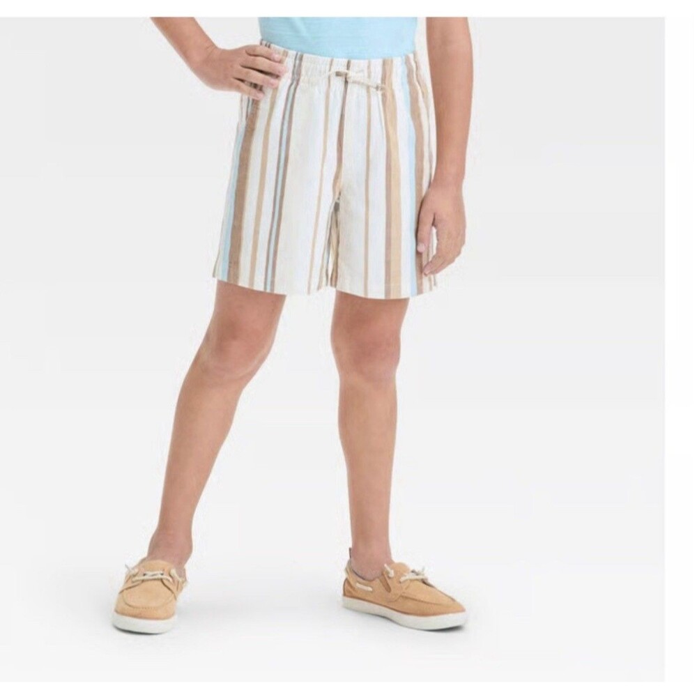 Boys  Above The Knee Pull On Shorts Cat & Jack Cream Large Midweight Drawstring